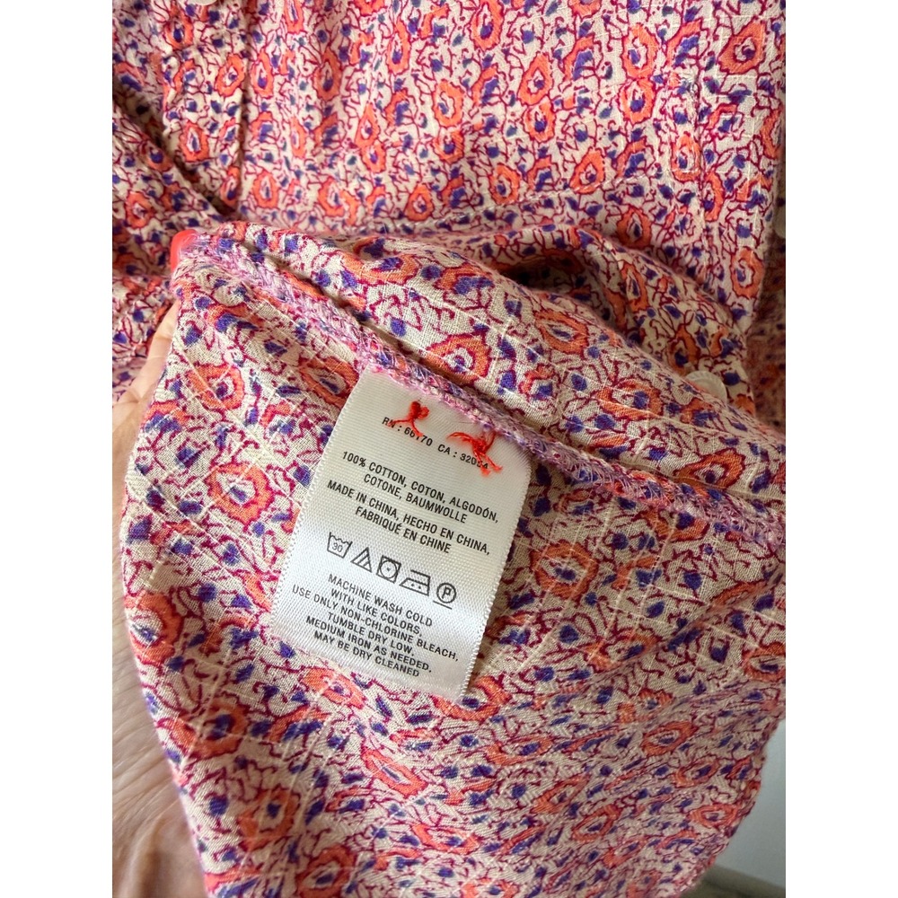 Holding Horses Anthropologie Red Purple Floral Cotton Button Down Shirt Size 8 - Picture 6 of 7